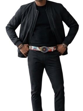 Men's Handcrafted Artisan Belt “Tuff Luck” With Custom Buckle Size 34